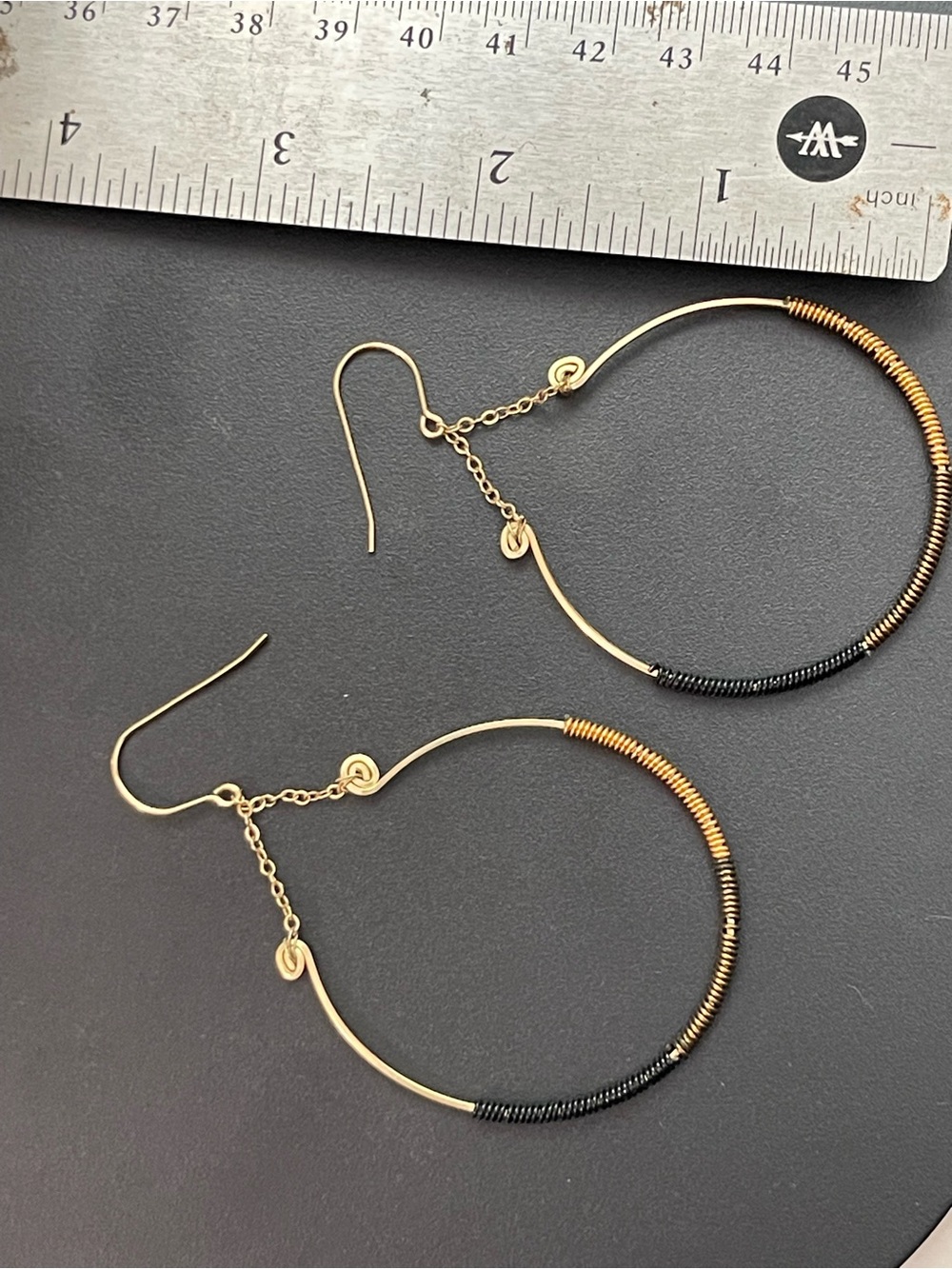 Gold and Black Wire Hoop Earrings - Women Jewelry